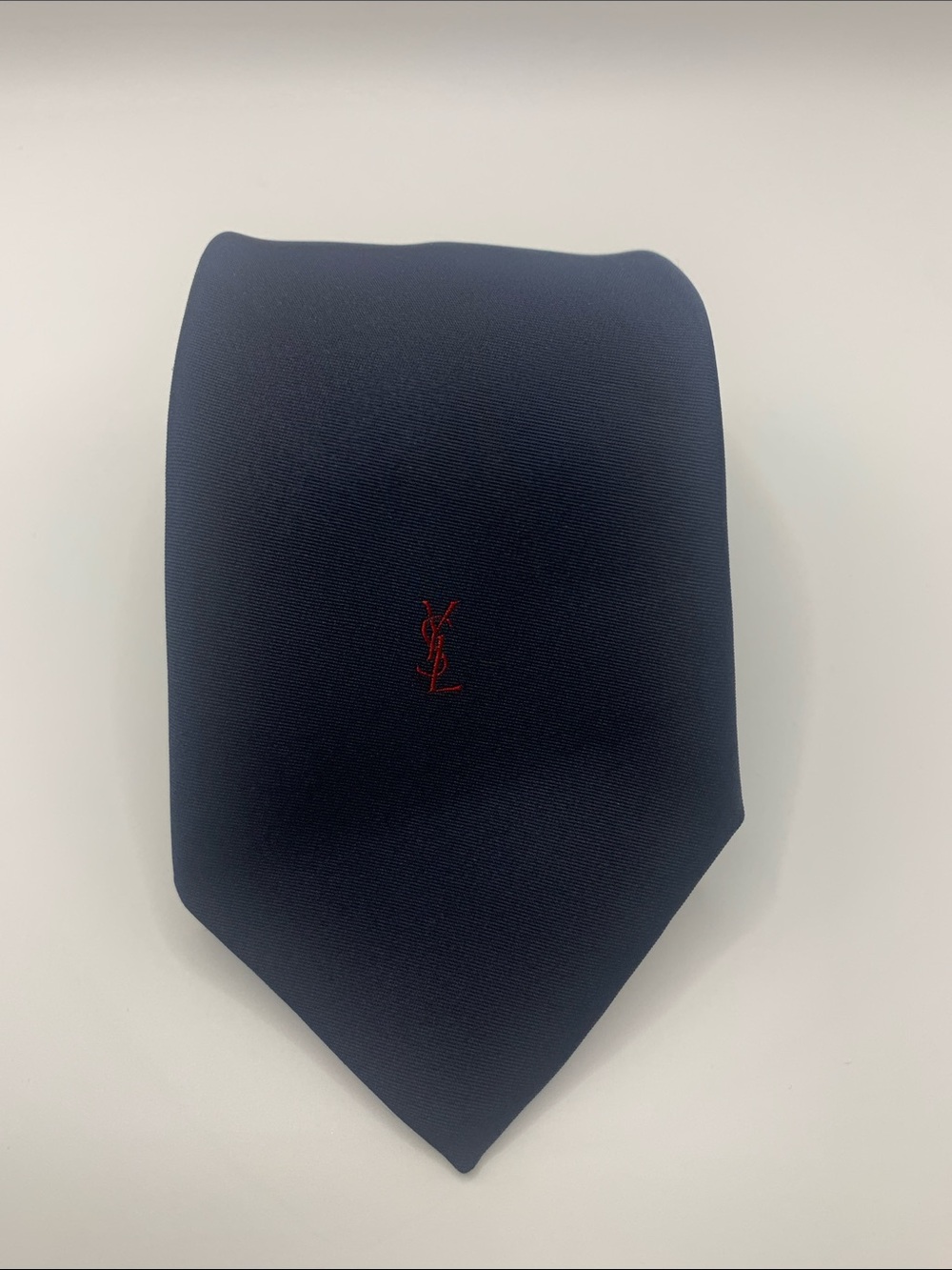 Vintage Yves Saint Laurent Dark Blue Tie with Red YSL Monogram